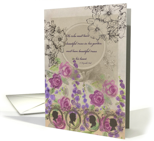 Mauve Roses Collage Poem Silhouettes Blank card (599140)