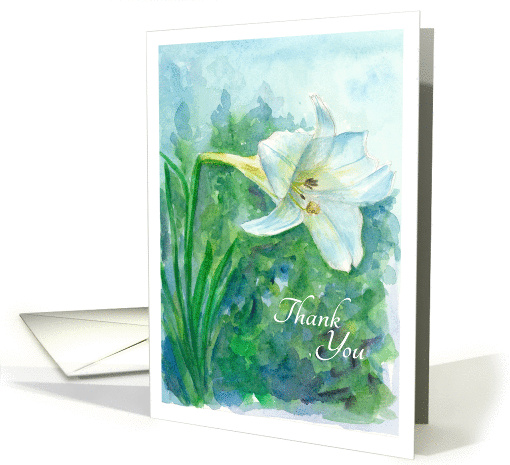Thank you White Lily Flower Watercolor Painting card (599142)
