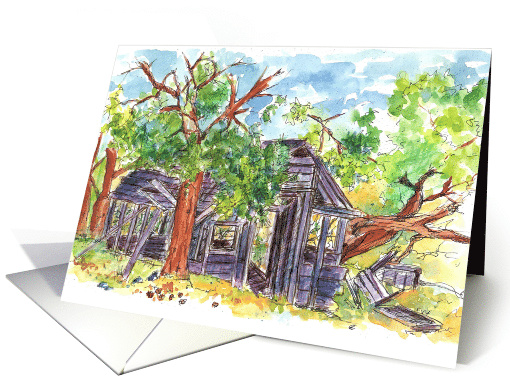 Ghost Town Cabin Watercolor Landscape Blank card (603066)