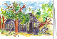 Ghost Town Cabin Watercolor Landscape Blank card