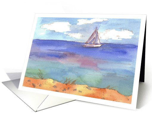 Sailing Lake Beach Watercolor Blank card (603630)