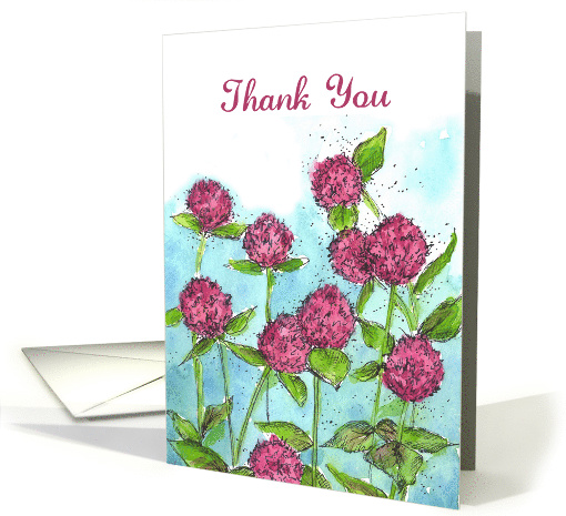 Thank You Pink Globe Amaranth Plant Drawing card (607796)