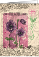 Purple Anemone Rose Flowers Collage Blank card