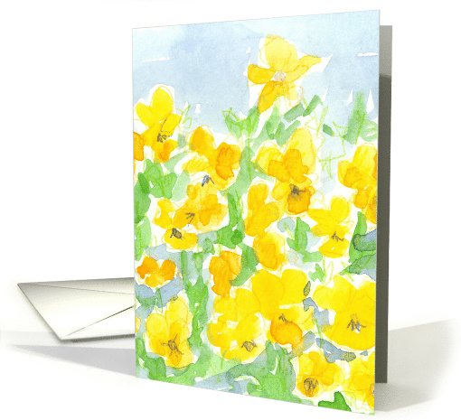 Yellow Pansies Watercolor Flowers Blank card (625122)