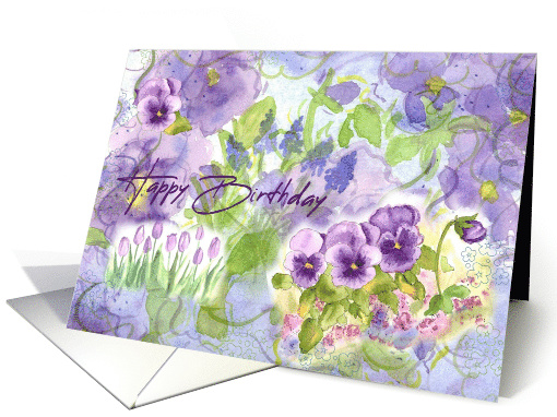 Happy Birthday Purple Pansy Flower Collage card (644404)