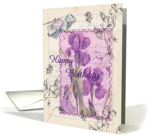 Happy Birthday Purple Iris Sweet Peas Flower Collage card (644417)