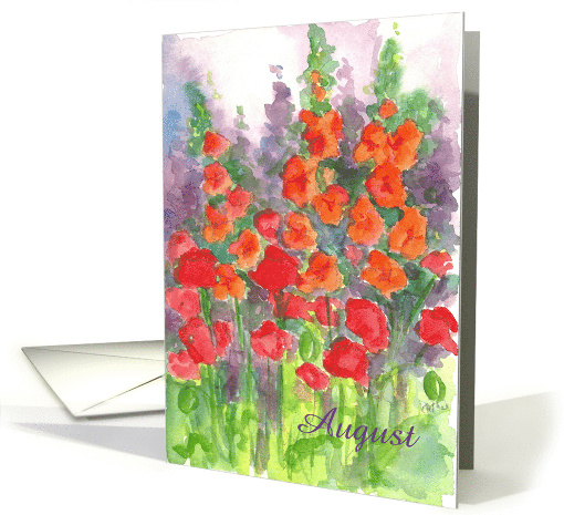 August Birthday Orange Gladiolus Red Poppies card (646388)