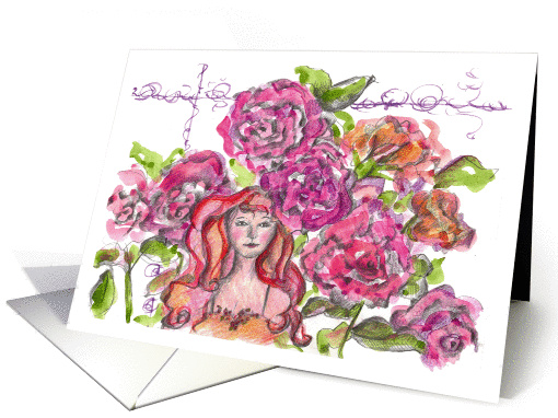 Rose Fairy Pink Watercolor Roses Blank card (660331)