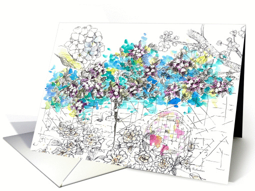 Hydrangea Flowers Roses Black and White Drawing card (660340)