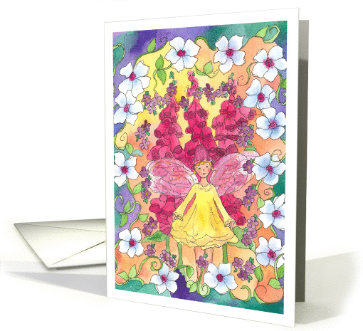 Flower Fairy Pink Foxglove Watercolor Flowers Blank card (671296)