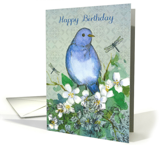 Happy Birthday Bluebird Flowers Collage card (671305)