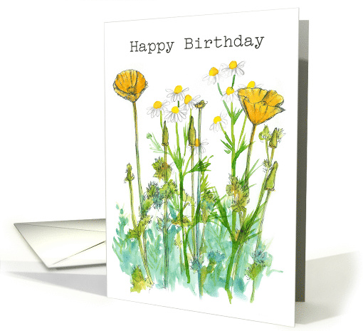 Happy Birthday California Poppy Chamomile card (671977)