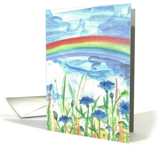 Rainbow Bachelor Button Meadow Flowers Blank card (679312)