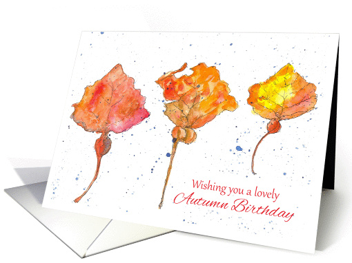 Wishing You A Lovely Autumn Birthday Leaves Watercolor Art card