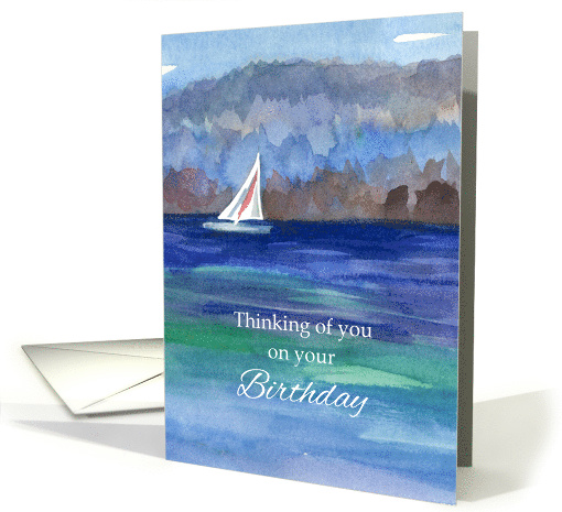 Thinking Of You On Your Birthday Sailboat Mountain Lake card (691929)