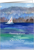 Thinking Of You On Your Birthday Sailboat Mountain Lake card
