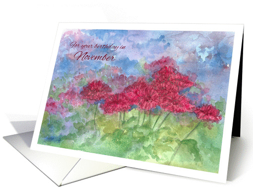Happy November Birthday Chrysanthemum Watercolor Flowers card (694593)
