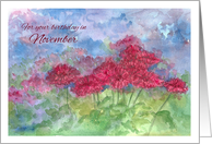 Happy November Birthday Chrysanthemum Watercolor Flowers card