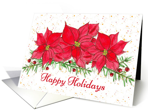 Happy Holidays Red Poinsettias Floral Business card (694628)