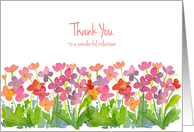 Thank You To A Wonderful Volunteer Pink Watercolor Flowers card