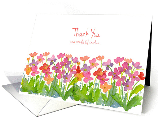 Thank You To A Wonderful Teacher Pink Watercolor Flowers card (697441)