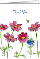 Thank You For Your Thoughtfulness Pink Wildflowers Honey Bee card