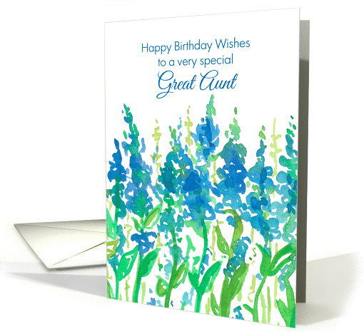 Happy Birthday Great Aunt Blue Watercolor Flowers card (700601)