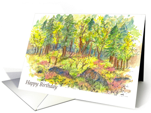Happy Birthday Friend Forest Autumn Trees Watercolor Painting card