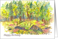 Happy Birthday Friend Forest Autumn Trees Watercolor Painting card