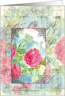 Pink English Roses Watercolor Collage Blank card