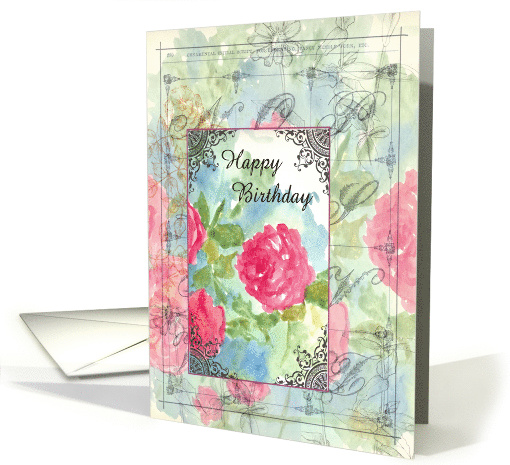 Pink English Roses Collage Birthday card (708793)