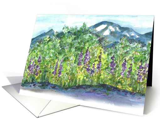 Purple Lupine Wildflowers Mountains Blank card (711925)