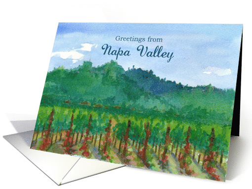 Greetings From Napa Valley Vineyard Green Hills Watercolor card