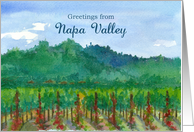 Greetings From Napa Valley Vineyard Green Hills Watercolor card