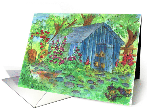 Summer Garden Flowers Potting Shed Blank card (711930)