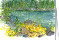 Autumn Trees Landscape Mountain Lake Watercolor Blank card