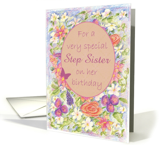 Happy Birthday Step Sister Butterfly Roses card (72433)