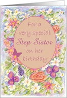 Happy Birthday Step Sister Butterfly Roses card