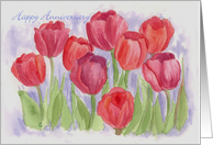 Happy Anniversary Red Tulips Watercolor Flower Garden card