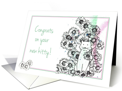 Congratulations For New Kitty Cat Flower Drawing card (726405)