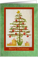 Merry Christmas Primitive Tree Presents card