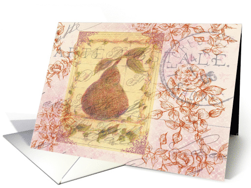Pear Roses Vintage Victorian Pink Collage Blank card (738802)