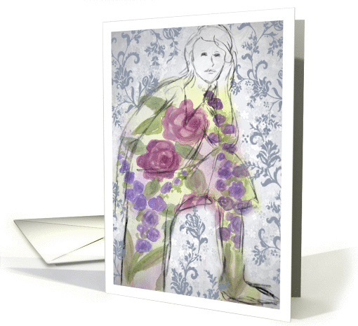 Woman Model Watercolor Roses Flower Collage Blank card (738805)