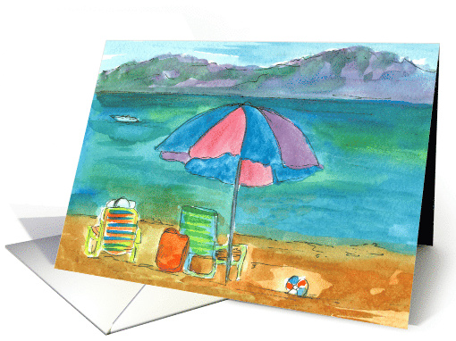 Summer Beach Umbrella Mountain Lake Boating card (738806)