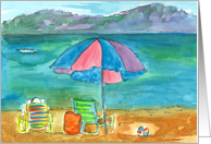 Summer Beach Umbrella Mountain Lake Boating card