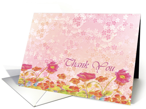 Pink Poppy Flowers Nasturtiums Thank You Blank card (738808)