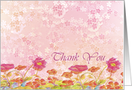 Pink Poppy Flowers Nasturtiums Thank You Blank card