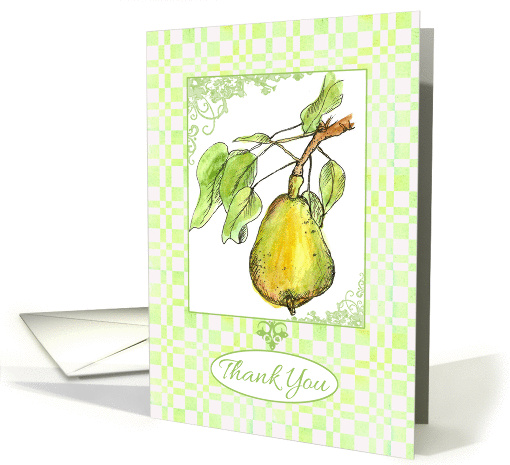 Thank You Pear Fruit Green Leaves Watercolor Art card (74837)