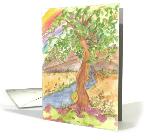 Happy Earth Day Mountain Rainbow Tree Stream card (74841)
