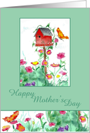 Happy Mother’s Day Red Birdhouse Butterfly card